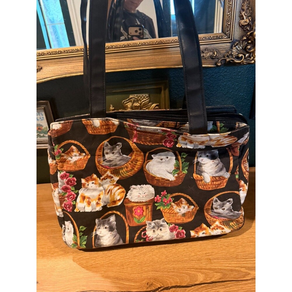 Vintage Cats in baskets Laptop Shoulder bag Cotragecore Whimsygoth